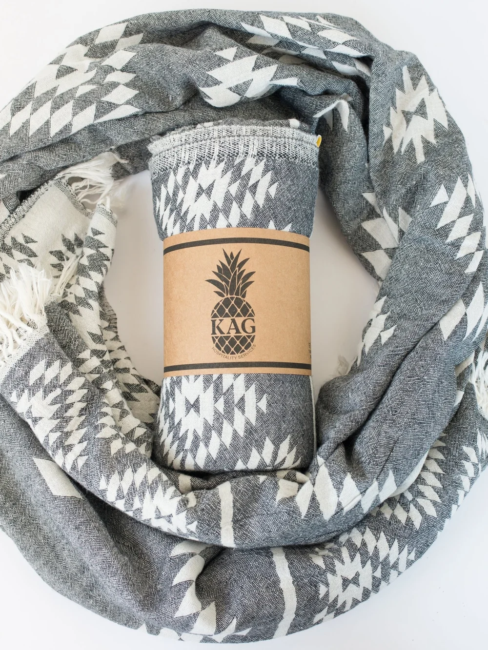 Gray & White Patterned Turkish-Style Bath / Beach Towel